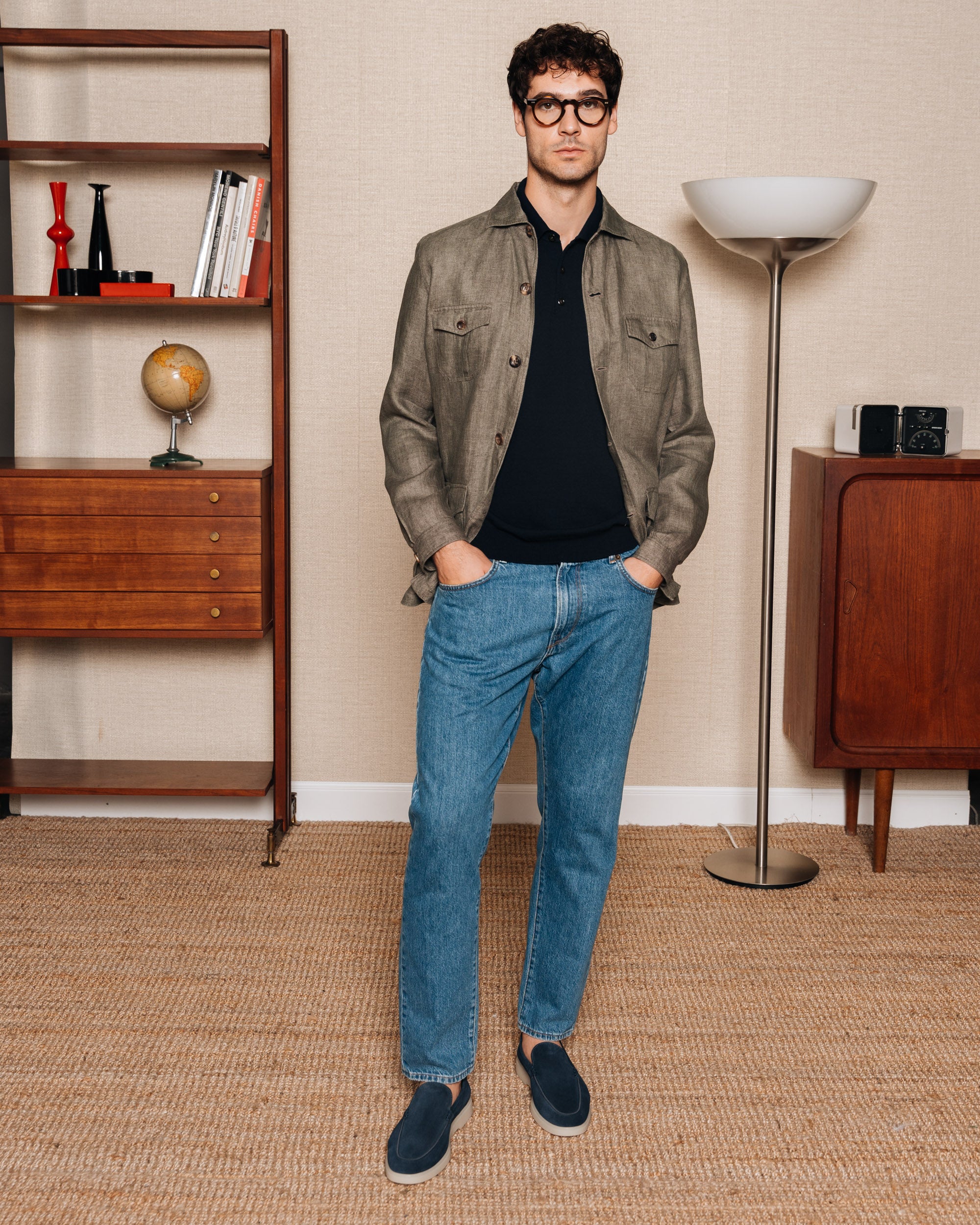 Velasca | Khaki green linen safari shirt, made in Italy
