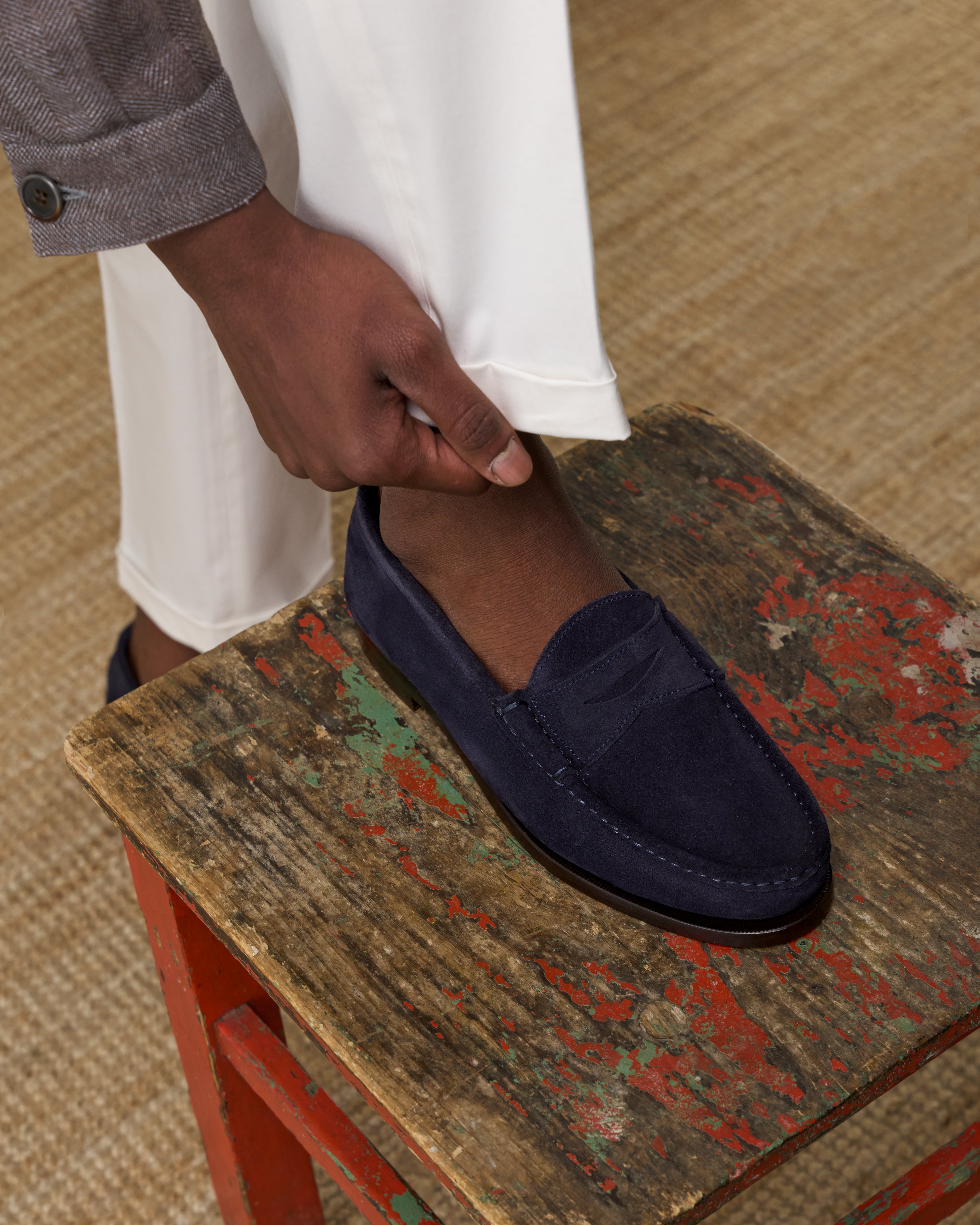 Lucchese Special Collection Fausto Navy Snuffed Suede Mens Penny Loafers 8D Lucchese Fausta Azul Suede & Leather Loafers main image 3