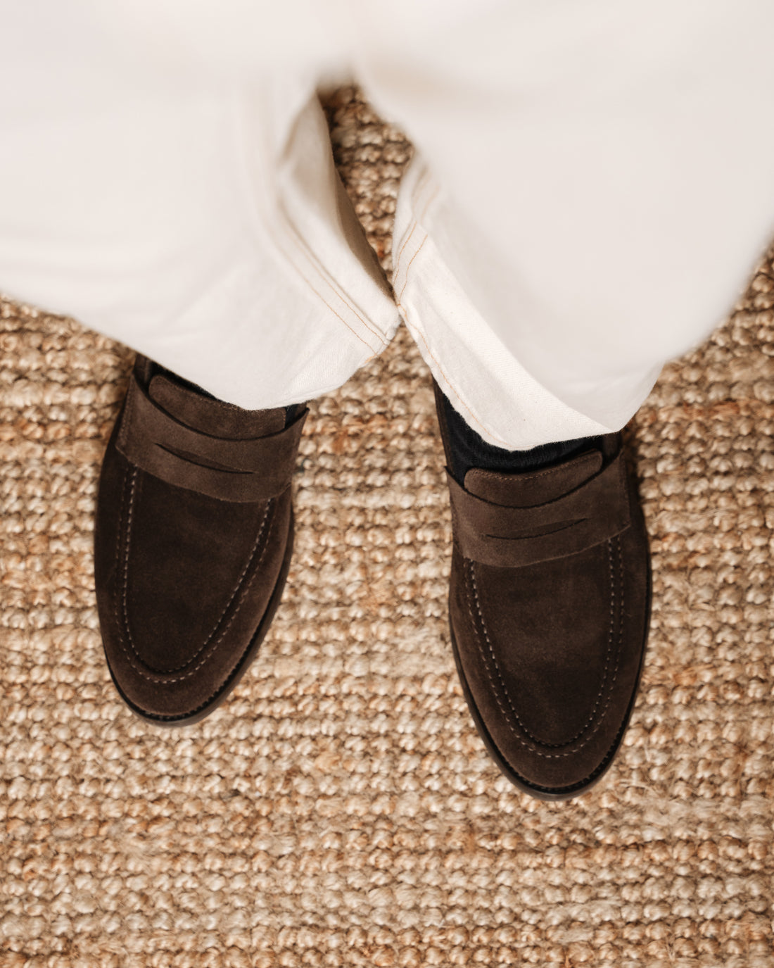 Brown suede leather tapered penny loafers | Velasca