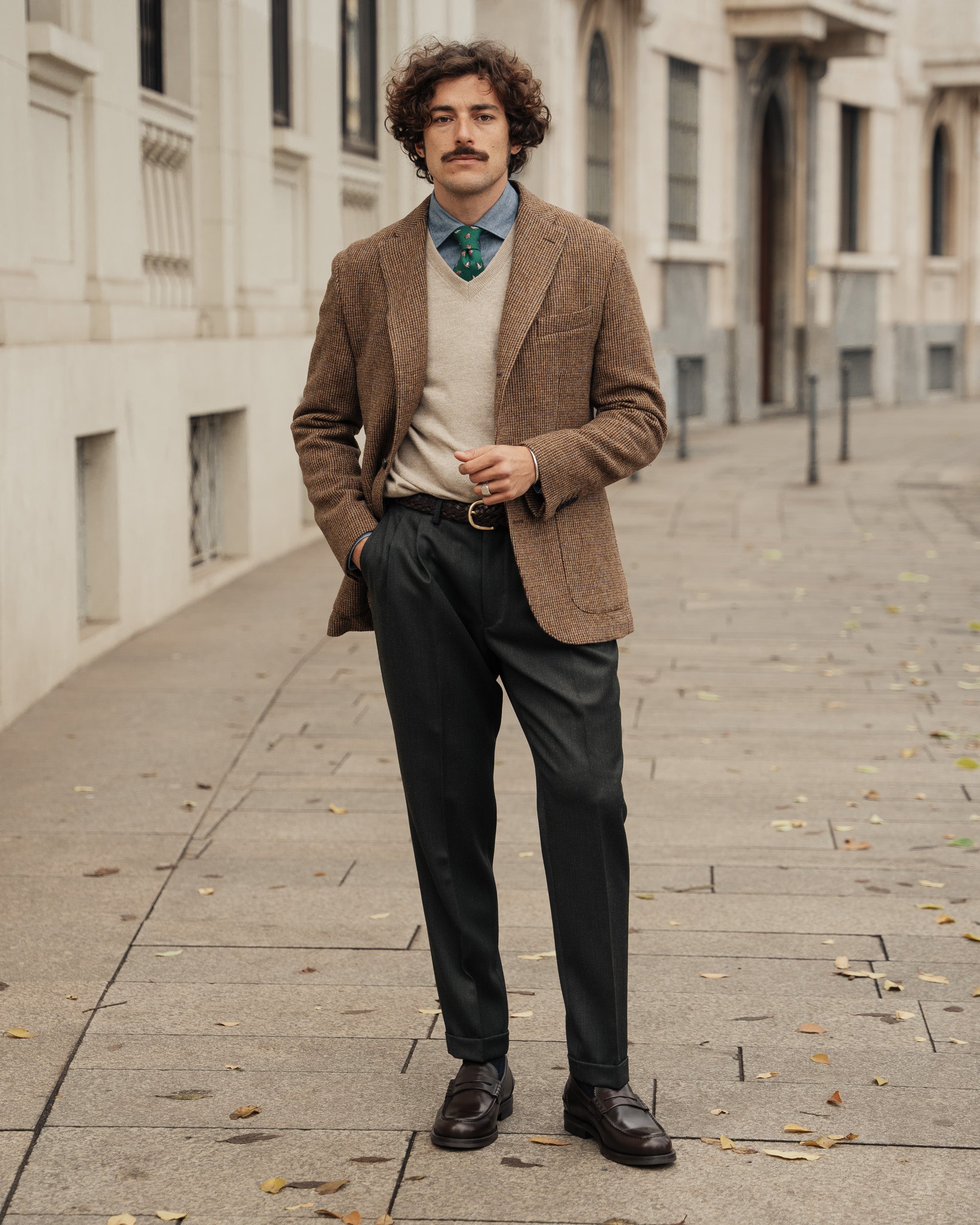 Brown Prince of Wales wool blazer, Made in Italy | Velasca