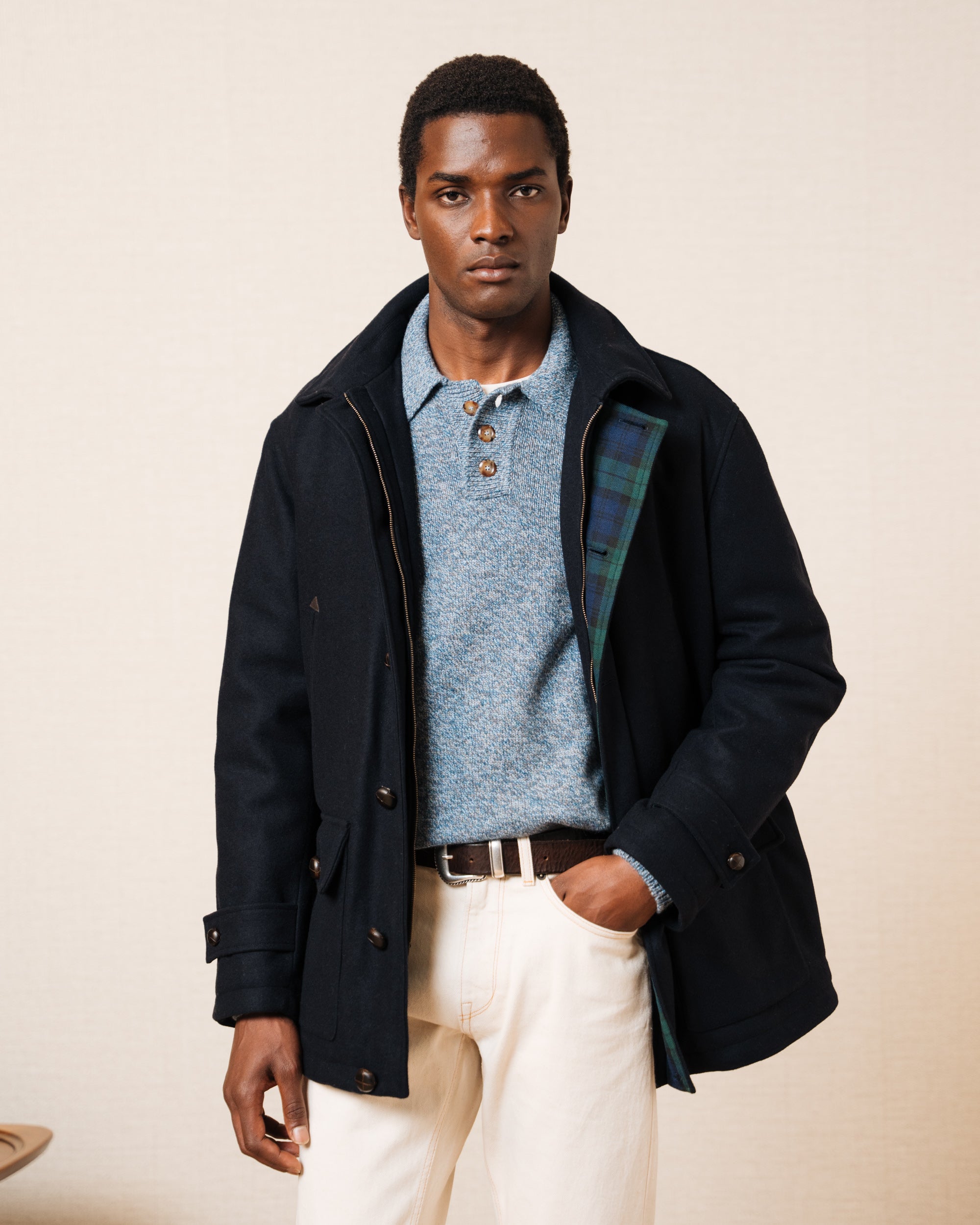 Navy wool field jacket with collar, Made in Italy | Velasca