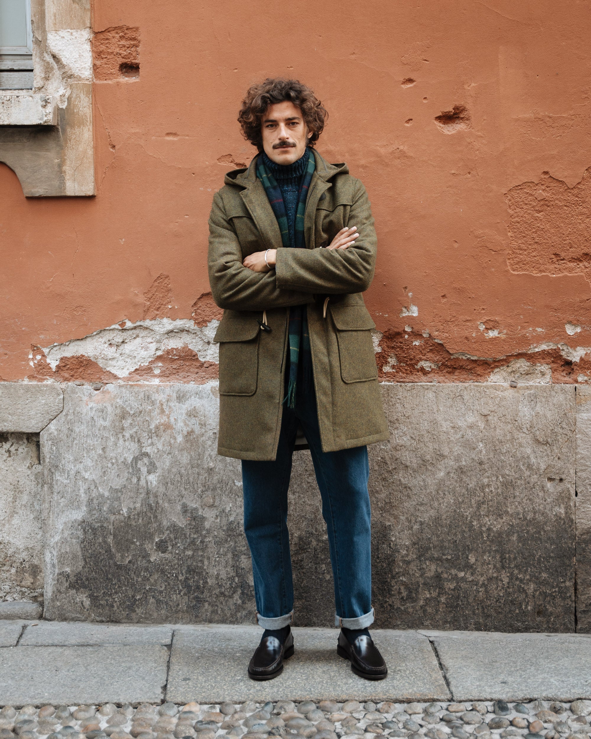 Green mélange wool duffle coat, Made in Italy | Velasca