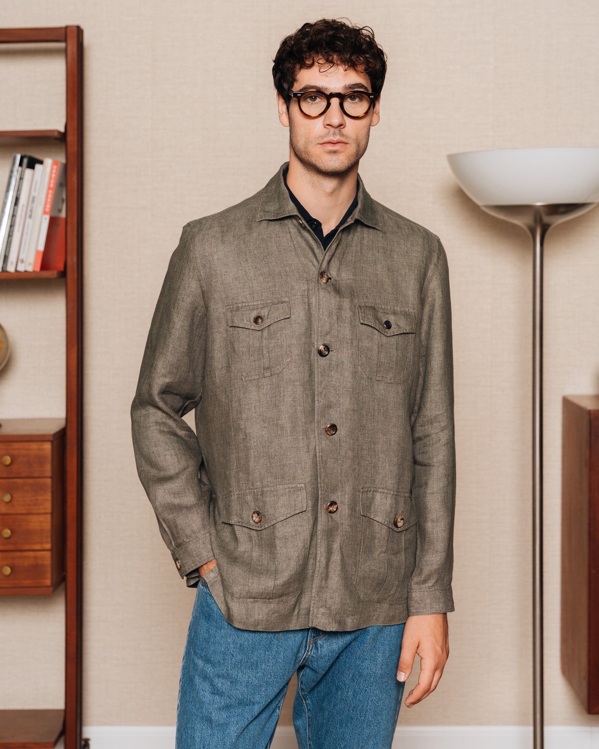 Green linen safari shirt, Made in Italy | Velasca
