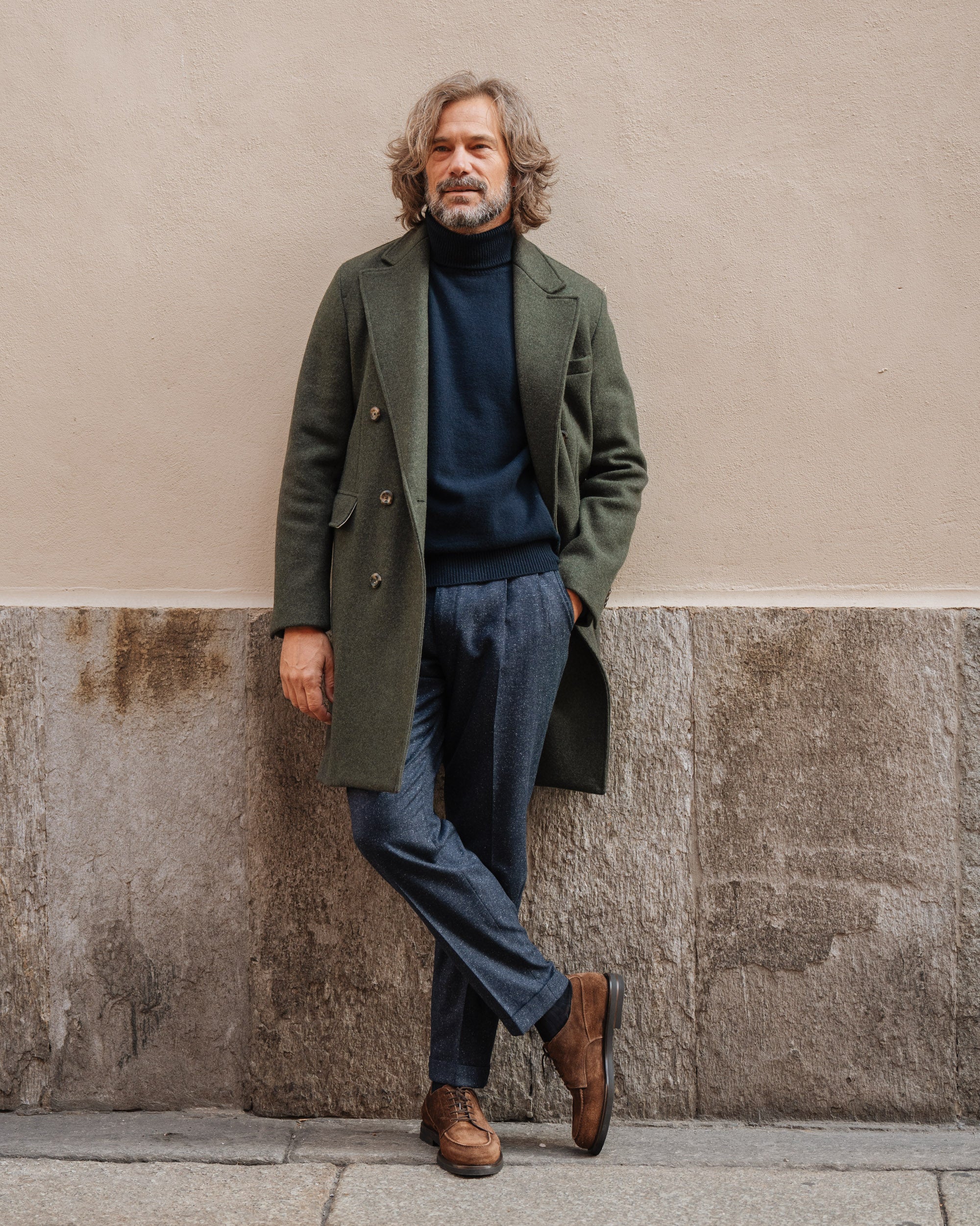 Olive double-breasted coat, Made in Italy | Velasca