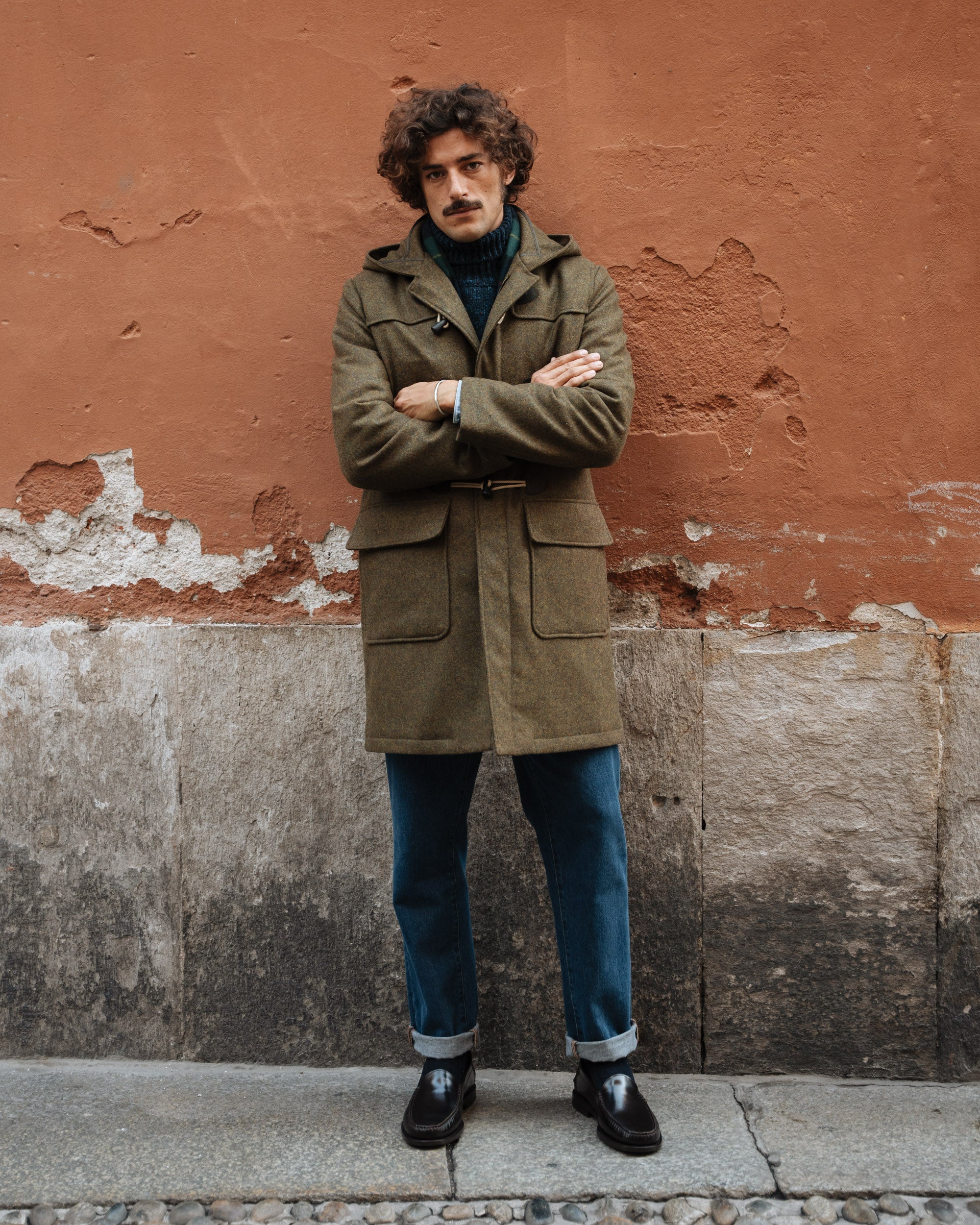 Green mélange wool duffle coat, Made in Italy | Velasca