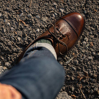 Casual cap toe derby with brown kudu grain leather | Velasca